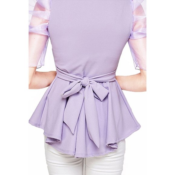 Retro Sheer Puff Romantic Lavender Blouse Top - Picture 7 of 7